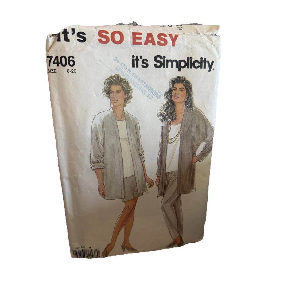 Vintage Simplicity 7406 It’s So Easy Jacket Skirt Pants Pattern Uncut Sz 8–20